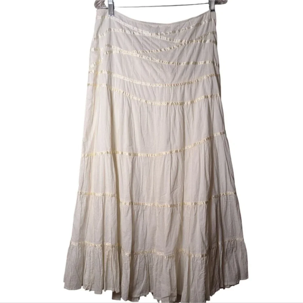 DIMR ivory /pastel yellow 100% cotton romantic peasant skirt size XL broomstick